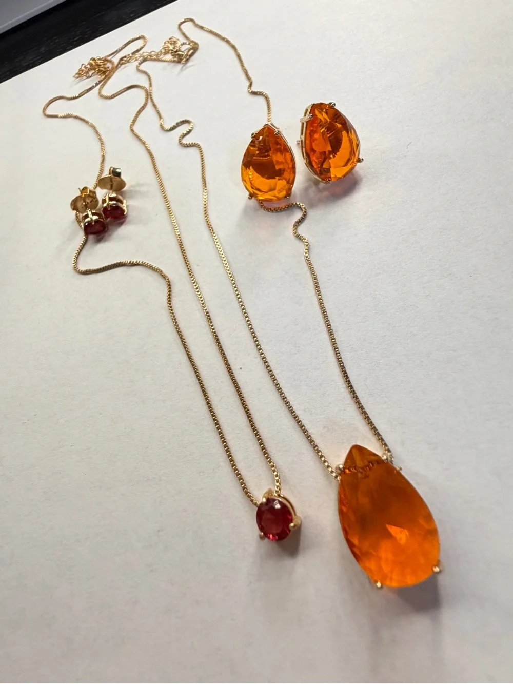 18K Gold Plated Jewelry Set – Vibrant Orange & Radiant Ruby Red